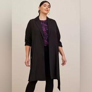 Torrid Long Draped Black Duster Jacket Pockets Size 2X Minimalist Office